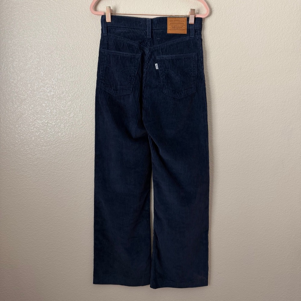 Levis Pants Womens Size 25 Navy Blue Ribcage Wide Leg Corduroy High Rise Boho - Picture 7 of 9